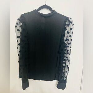 NWOT Elegant Black Sheer Polka Dot Women's Top